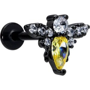 nwt body candy black yellow bee animal butterfly 14G silver‎ lip ring summer